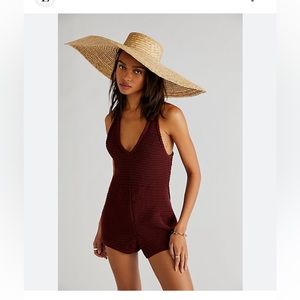 Free People Clear Skies Burgundy Knit Romper